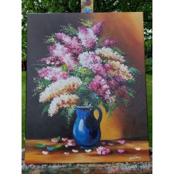  Obraz olejny ręcznie malowany Kwiaty bzu 40x50cm