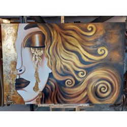  Obraz ręcznie malowany Gustav Klimt Złote łzy Frei 60x90cm z elementami płatków złota