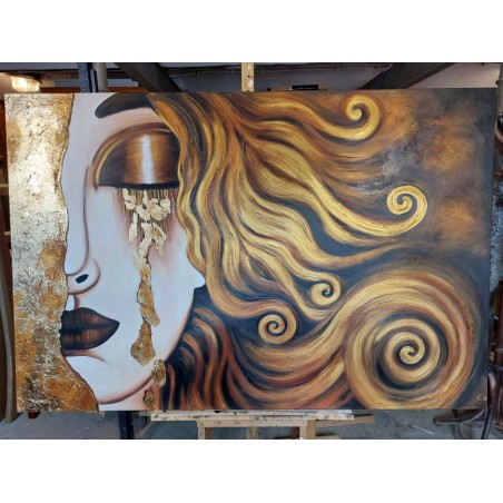  Obraz ręcznie malowany Gustav Klimt Złote łzy Frei 60x90cm z elementami płatków złota