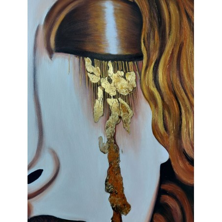  Obraz ręcznie malowany Gustav Klimt Złote łzy Frei 60x90cm z elementami płatków złota
