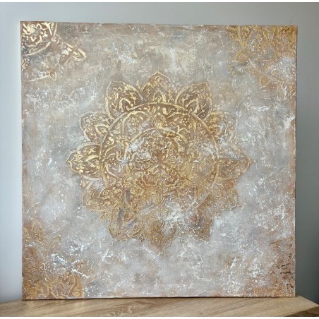  Obraz ręcznie malowany 80x80cm Złota Mandala