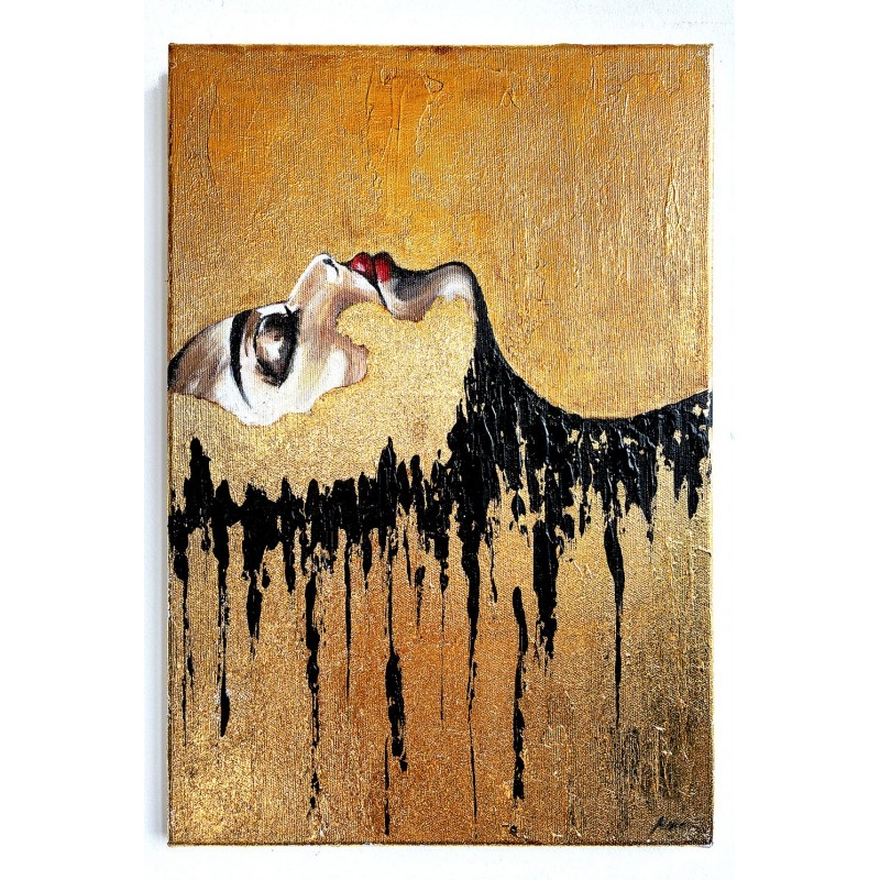  Obraz ręcznie malowany 60x90 cm Złota Dama we śnie