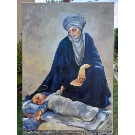  Obraz ręcznie malowany 50x70cm Albert Aublet Sen Dzieciątka na pustyni