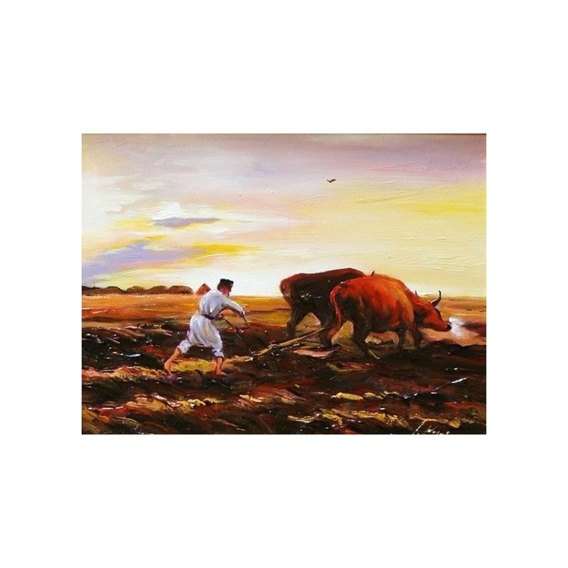  Obraz ręcznie malowany na płótnie 80x120cm Józef Chełmoński Orka
