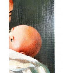  Obraz ręcznie malowany z Matką Boską z dzieciątkiem 40x50 cm Morgan Weistling Całując oblicze Boga