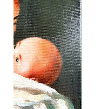  Obraz ręcznie malowany z Matką Boską z dzieciątkiem 40x50 cm Morgan Weistling Całując oblicze Boga