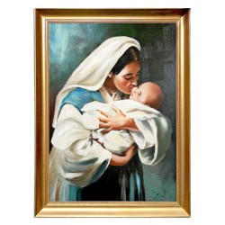  Obraz ręcznie malowany z Matką Boską z dzieciątkiem 40x50 cm Morgan Weistling Całując oblicze Boga