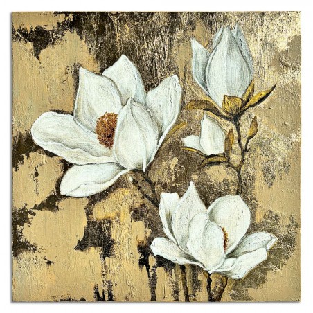  Obraz ręcznie malowany 50x50cm Złote Magnolie