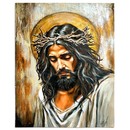 Obraz ręcznie malowany 40x50 cm Jezus Chrystus w koronie cierniowej