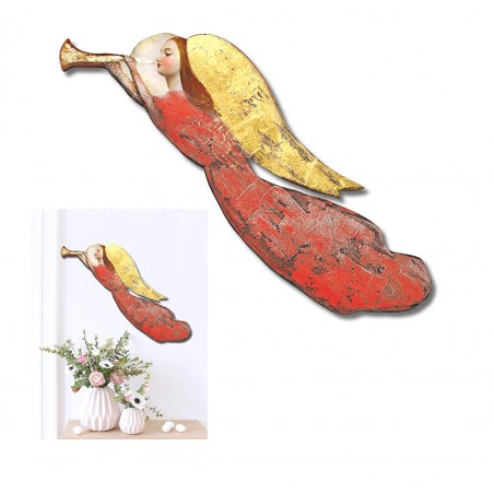 Aniołek do powieszenia na ścianie drewniany 72x20cm ręcznie malowany czerwony