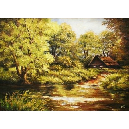  Obraz olejny ręcznie malowany Dworek 50x70cm