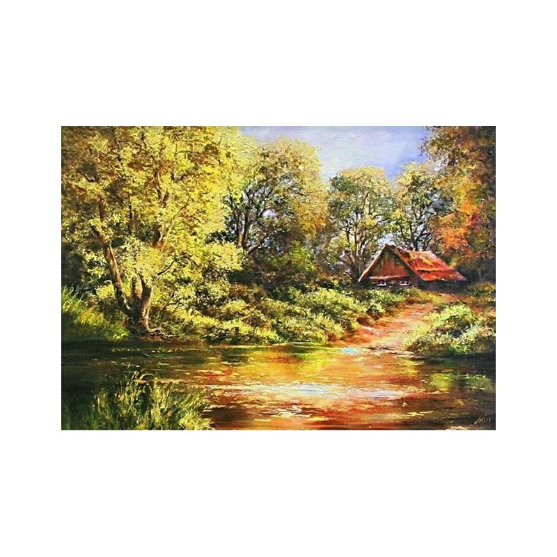  Obraz olejny ręcznie malowany Dworek 50x70cm