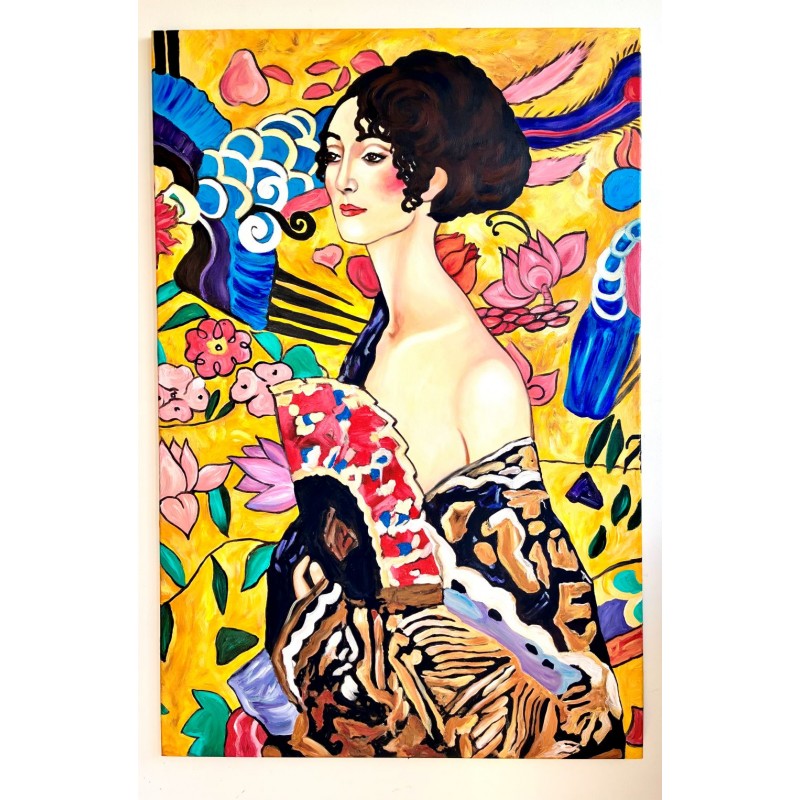  Obraz ręcznie malowany Gustav Klimt Dama z wachlarzem 60x90cm