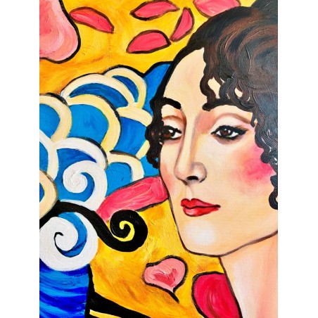  Obraz ręcznie malowany Gustav Klimt Dama z wachlarzem 60x90cm