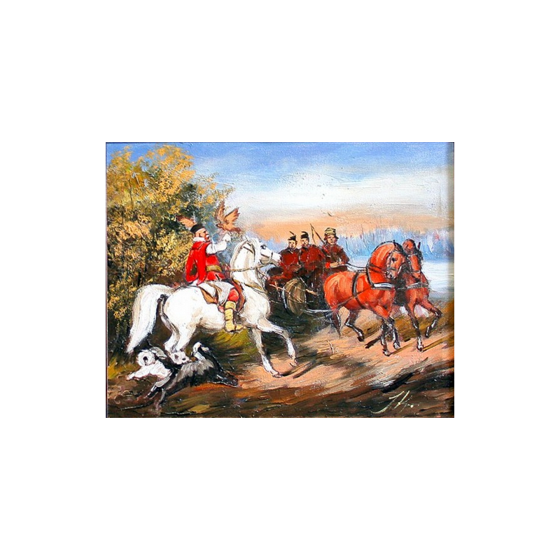  Obraz olejny ręcznie malowany Juliusz Kossak wyjazd na polowanie z sokołem 50x60cm