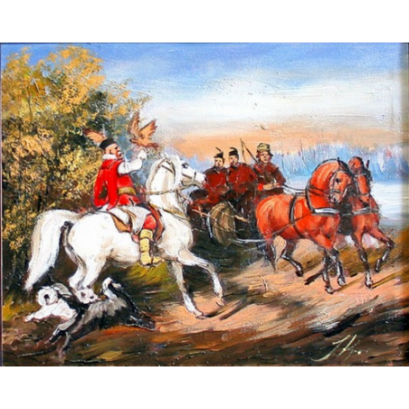  Obraz olejny ręcznie malowany Juliusz Kossak wyjazd na polowanie z sokołem 50x60cm