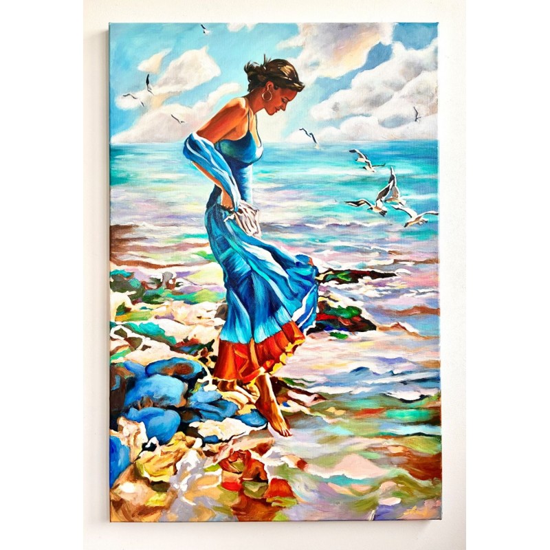  Obraz ręcznie malowany 50x70cm Kąpiel w morzu