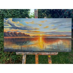  Obraz ręcznie malowany 80x120cm Monsted Zachód Słońca Nad Duńskim Fiordem