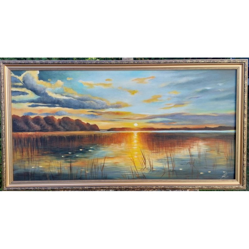  Obraz ręcznie malowany 80x120cm Monsted Zachód Słońca Nad Duńskim Fiordem