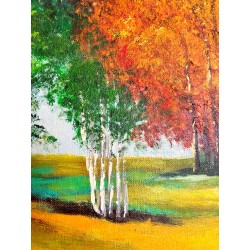  Obraz malowany Jesienny staw pod lasem 50x70cm w ramie