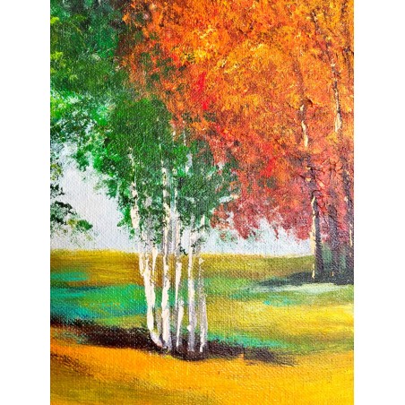  Obraz malowany Jesienny staw pod lasem 50x70cm w ramie