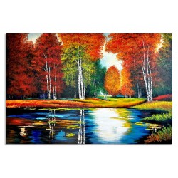  Obraz malowany Jesienny staw pod lasem 50x70cm