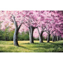  Obraz olejny ręcznie malowany Pejzaż 60x90cm Kwitnący sad