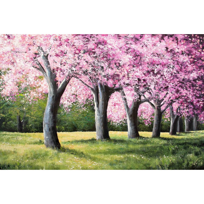  Obraz olejny ręcznie malowany Pejzaż 60x90cm Kwitnący sad