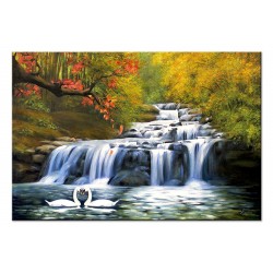  Obraz olejny ręcznie malowany Leśny wodospad 60x90 cm