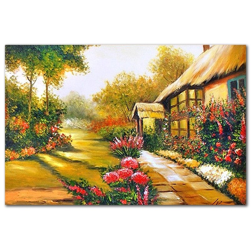  Obraz olejny ręcznie malowany 60x90cm Wiejska Chatka