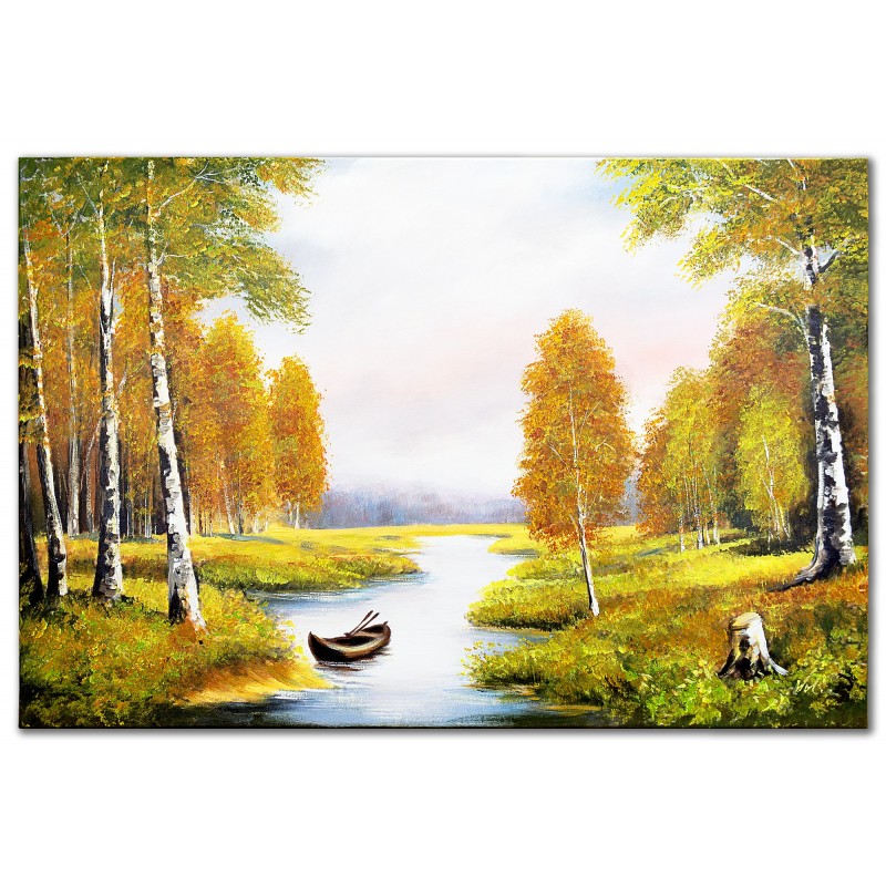  Obraz olejny ręcznie malowany Leśny strumyk 60x90cm