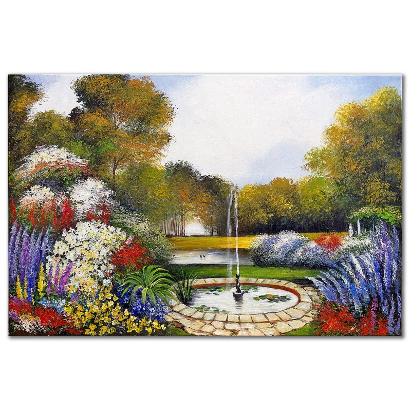  Obraz malowany Fontanna w bajkowym ogrodzie 60x90xm
