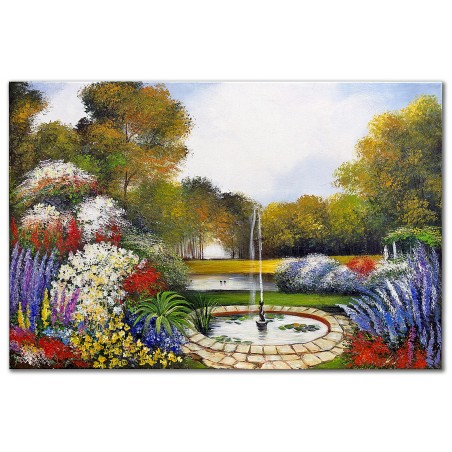  Obraz malowany Fontanna w bajkowym ogrodzie 60x90xm