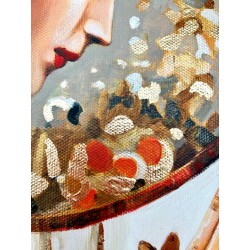  Obraz ręcznie malowany z elementami płatków złota złoty 70x130 cm Modlitwa