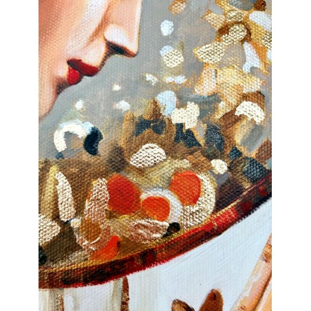  Obraz ręcznie malowany z elementami płatków złota złoty 70x130 cm Modlitwa
