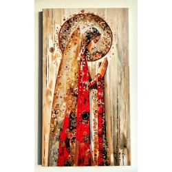  Obraz ręcznie malowany z elementami płatków złota złoty 70x130 cm Modlitwa