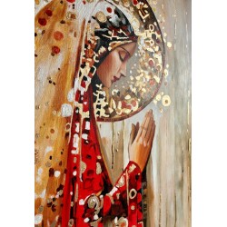  Obraz ręcznie malowany z elementami płatków złota złoty 70x130 cm Modlitwa