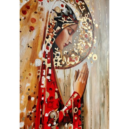  Obraz ręcznie malowany z elementami płatków złota złoty 70x130 cm Modlitwa