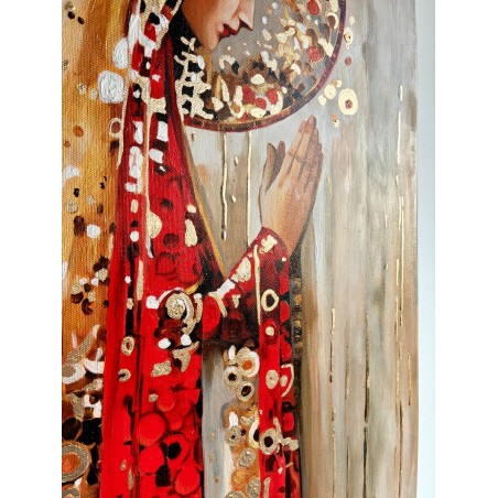  Obraz ręcznie malowany z elementami płatków złota złoty 70x130 cm Modlitwa