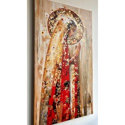  Obraz ręcznie malowany z elementami płatków złota złoty 70x130 cm Modlitwa
