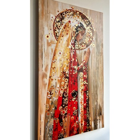  Obraz ręcznie malowany z elementami płatków złota złoty 70x130 cm Modlitwa