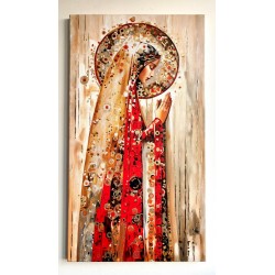  Obraz ręcznie malowany z elementami płatków złota złoty 70x130 cm Modlitwa