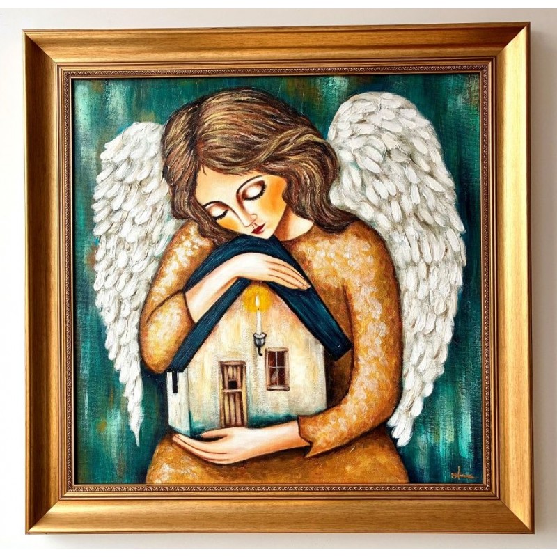  Obraz ręcznie malowany 62x62 cm Anioł Stróż Domu w ramie D9160zwi