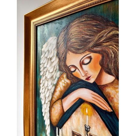  Obraz ręcznie malowany 62x62 cm Anioł Stróż Domu w ramie D9160zwi
