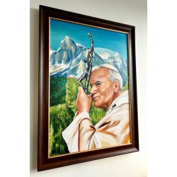  Obraz ręcznie malowany Jan Paweł II w górach 40x50cm w ramie D3235gor