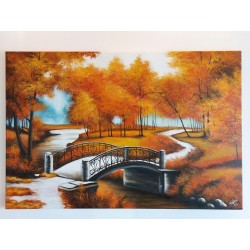  Obraz ręcznie malowany Mostek nad strumykiem 50x70cm