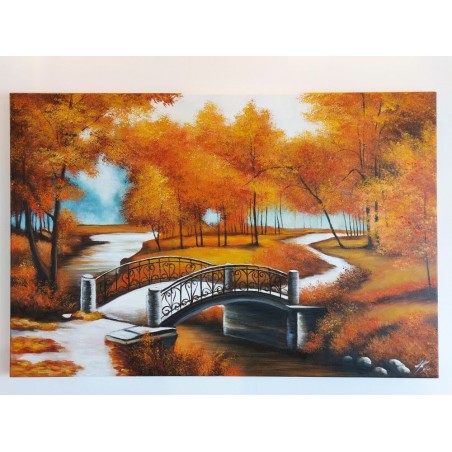  Obraz ręcznie malowany Mostek nad strumykiem 50x70cm