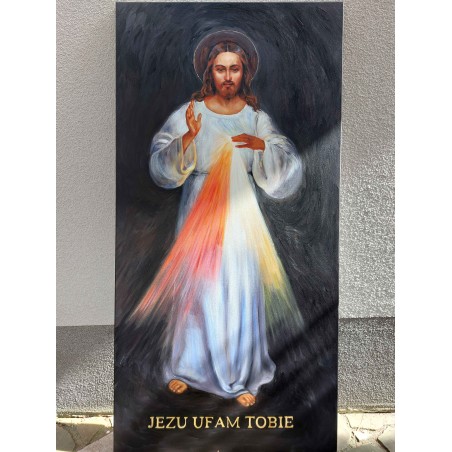  Obraz ręcznie malowany Jezu Ufam Tobie 50x100cm Jezus Wileński Miłosierny