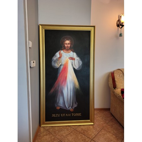  Obraz ręcznie malowany Jezu Ufam Tobie 50x100cm Jezus Wileński Miłosierny