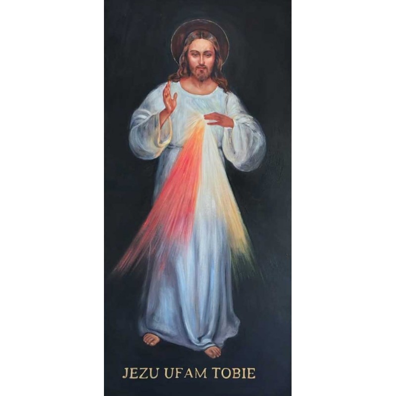  Obraz ręcznie malowany Jezu Ufam Tobie 50x100cm Jezus Wileński Miłosierny